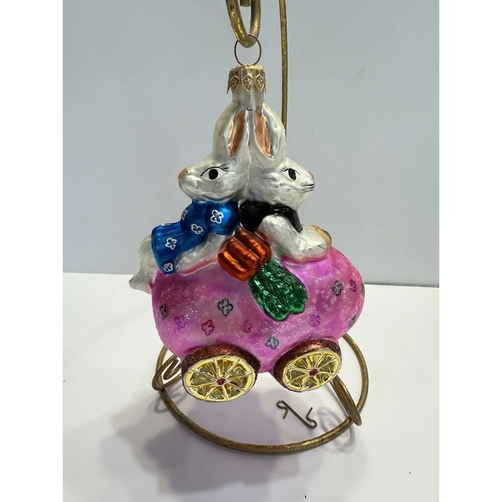 1997 Christopher Radko Glass BUNMOBILE Bunny & Easter Egg Car Christmas Ornament